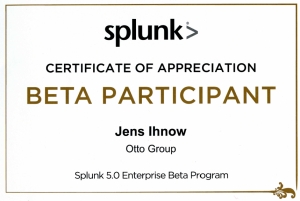 Splunk Beta Program - Certificate of Appreciation